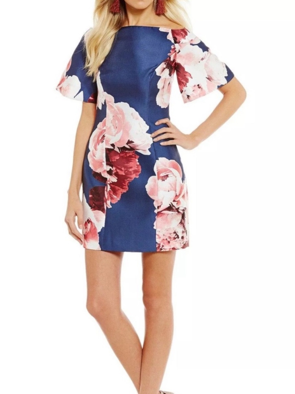 KEEPSAKE THE LABEL Boat Neck Navy Blue Dreamers Floral Medium M